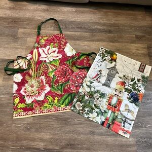 Michel Design Works Christmas apron 100% cotton & Nutcracker towel set